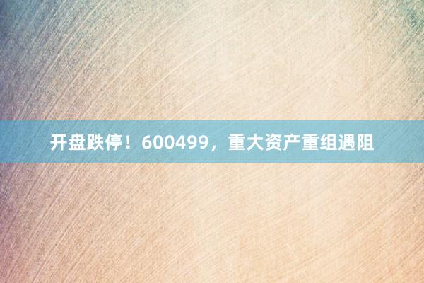 开盘跌停！600499，重大资产重组遇阻