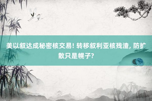 美以叙达成秘密核交易! 转移叙利亚核残渣, 防扩散只是幌子?