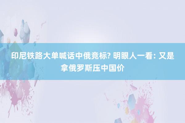 印尼铁路大单喊话中俄竞标? 明眼人一看: 又是拿俄罗斯压中国价
