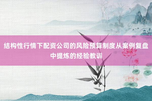 结构性行情下配资公司的风险预算制度从案例复盘中提炼的经验教训