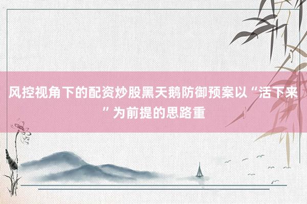 风控视角下的配资炒股黑天鹅防御预案以“活下来”为前提的思路重
