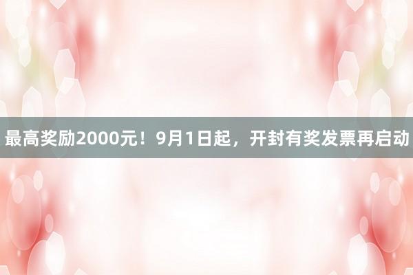最高奖励2000元！9月1日起，开封有奖发票再启动