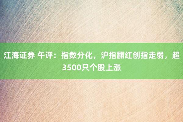 江海证券 午评：指数分化，沪指翻红创指走弱，超3500只个股上涨