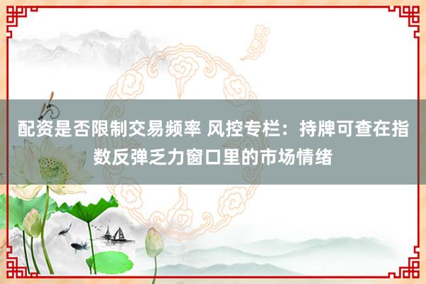 配资是否限制交易频率 风控专栏：持牌可查在指数反弹乏力窗口里的市场情绪